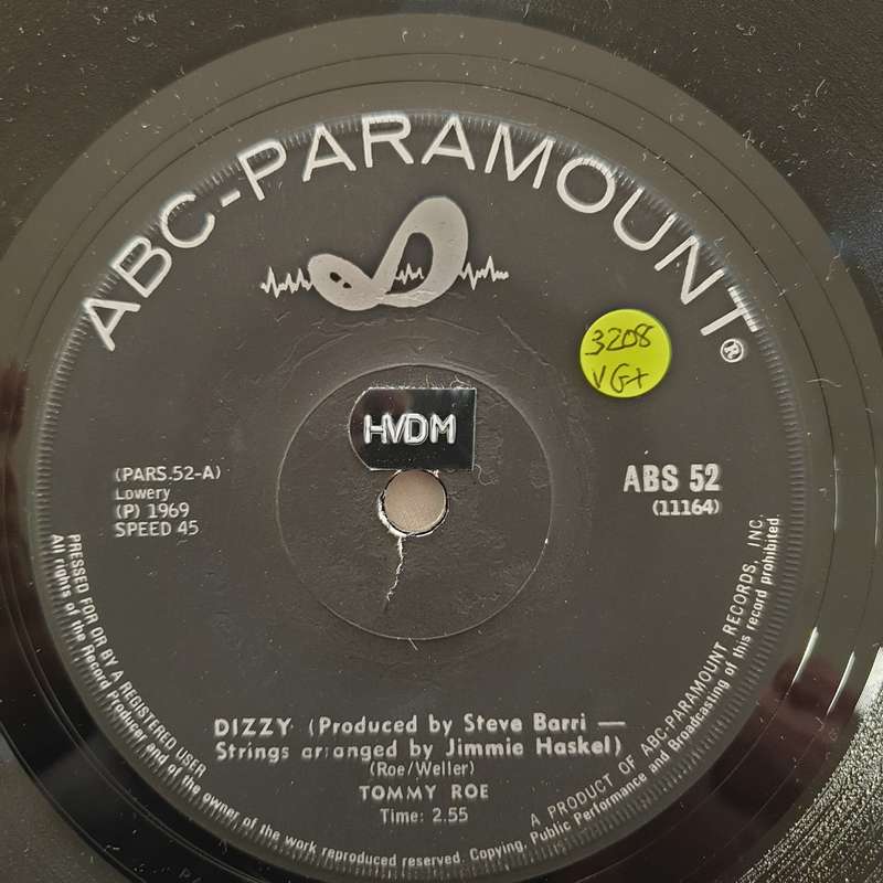 Tommy Roe  Dizzy / The You I Need - Vinyl 7" Record - Very-Good+ Quality (VG+)