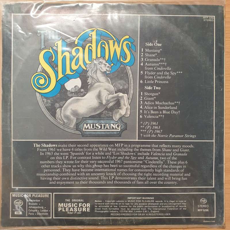 The Shadows  Mustang  - Vinyl LP Record - Good+ Quality (G+)
