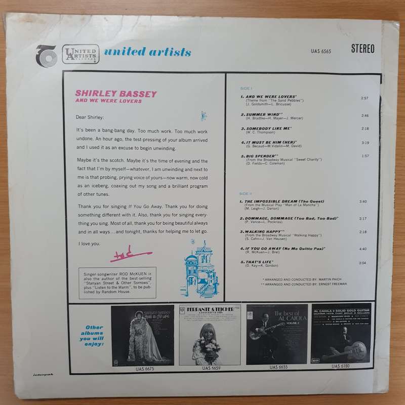 Shirley Bassey  And We Were Lovers - Vinyl LP Record - Very-Good Quality (VG)