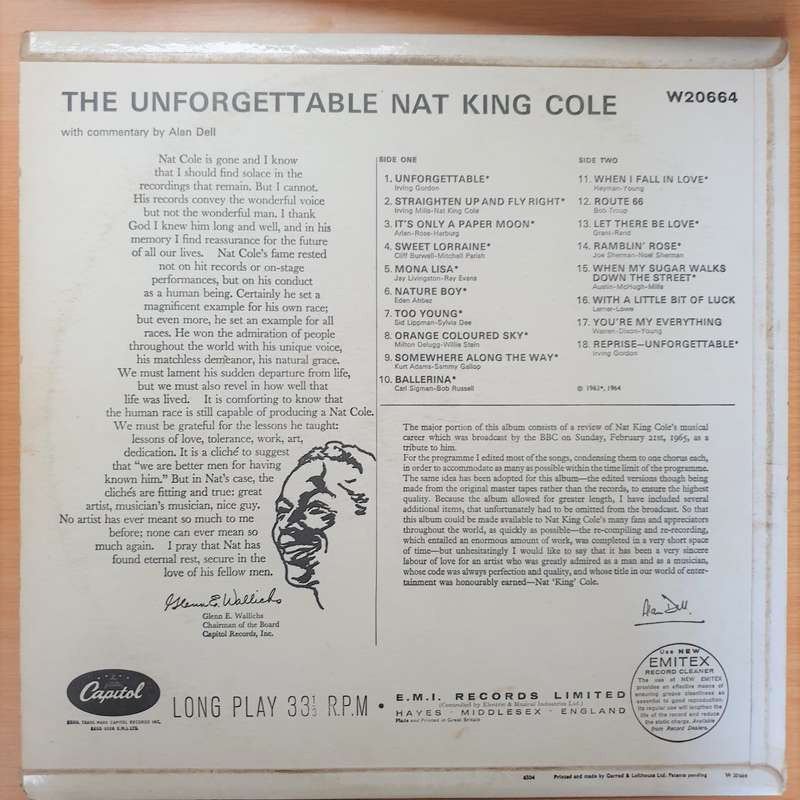 Nat King Cole  The Unforgettable Nat King Cole - Vinyl LP Record - Very-Good+ Quality (VG+)