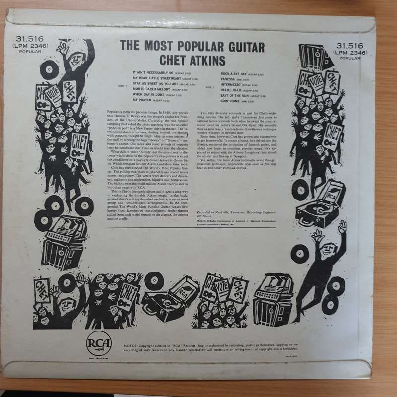 Chet Atkins  The Most Popular Guitar - Vinyl LP Record - Very-Good+ Quality (VG+)