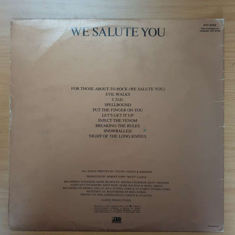 AC/DC  For Those About To Rock (We Salute You)  - Vinyl LP Record - Good+ Quality (G+)