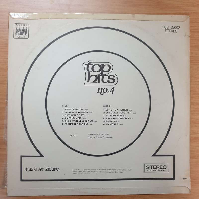 Top Hits No 4 - Vinyl LP Record - Very-Good+ Quality (VG+)