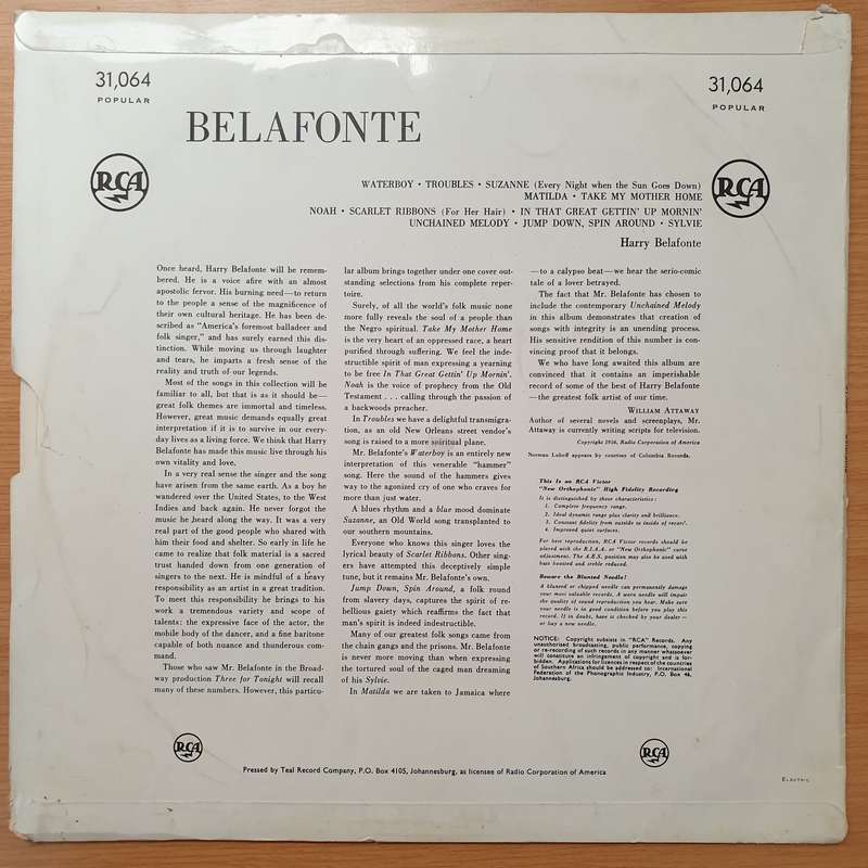 Harry Belafonte  Belafonte - Vinyl LP Record - Very-Good+ Quality (VG+)