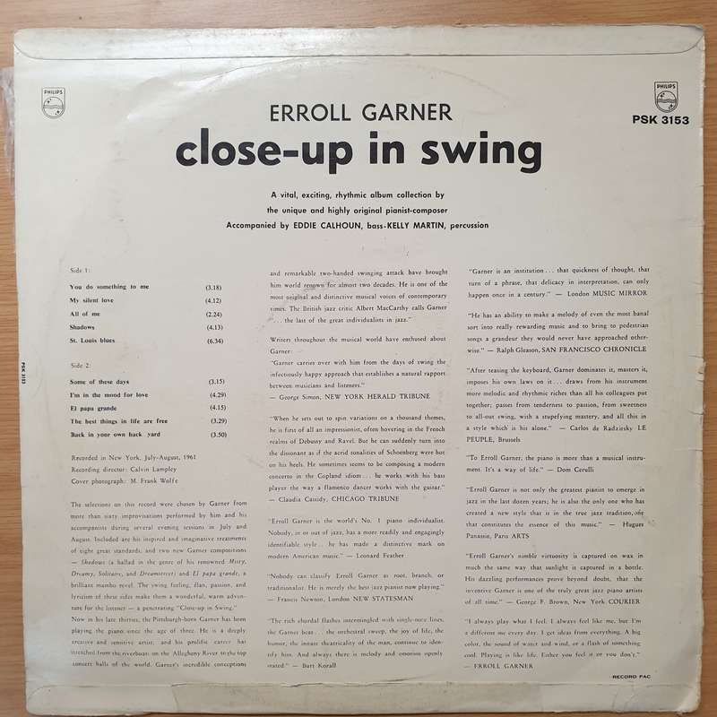 Erroll Garner  Close-Up In Swing - Vinyl LP Record - Very-Good Quality (VG)