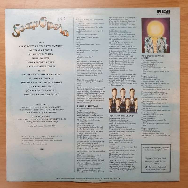 The Kinks  Soap Opera - Vinyl LP Record - Very-Good+ Quality (VG+)