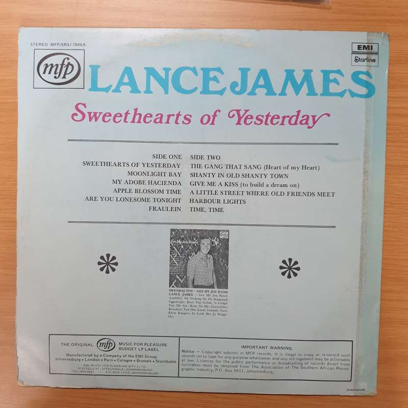 Lance James  Sweethearts Of Yesterday - Vinyl LP Record - Very-Good+ Quality (VG+)