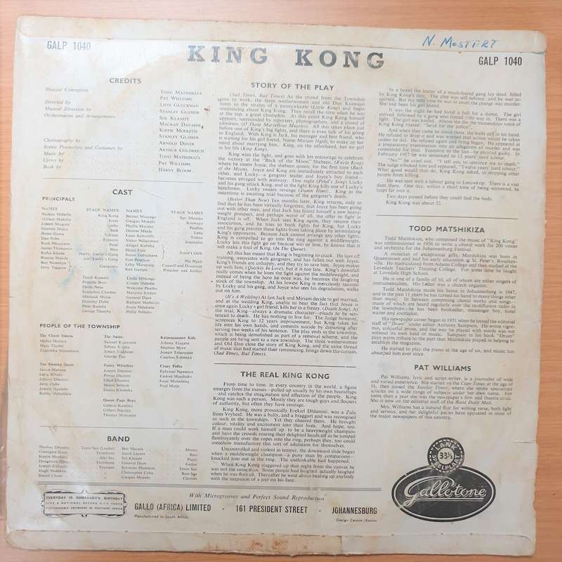 Todd Matshikiza / Pat Williams  King Kong - All African Jazz Opera - Vinyl LP Record - Very...