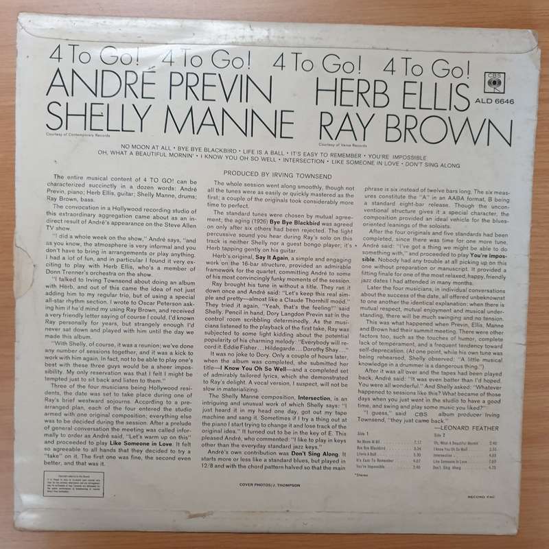 Andre Previn / Herb Ellis / Shelly Manne / Ray Brown  4 To Go! - Vinyl LP Record - Very-Goo...