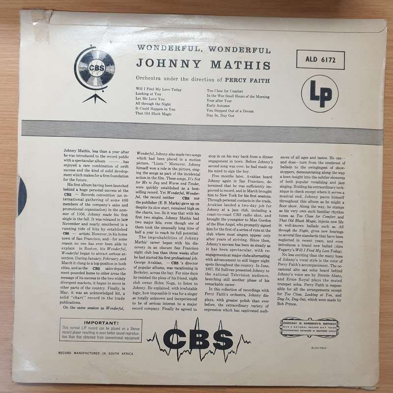 Johnny Mathis  Wonderful! Wonderful! - Vinyl LP Record - Very-Good+ Quality (VG+)