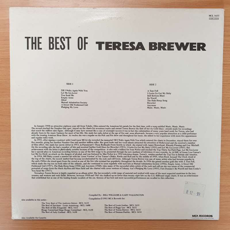 Teresa Brewer  The Best Of Teresa Brewer - Vinyl LP Record - Very-Good+ Quality (VG+)