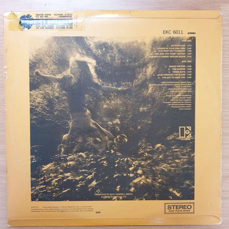Carly Simon  Anticipation - Vinyl LP Record - Opened  - Very-Good Quality (VG)