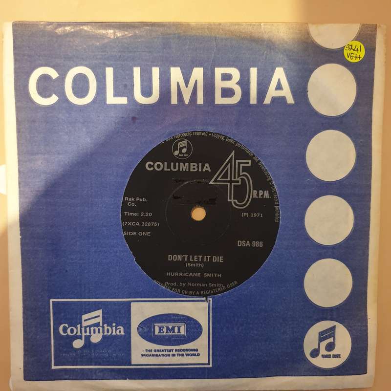 Hurricane Smith  Don't Let It Die - Vinyl 7" Record - Very-Good+ Quality (VG+)
