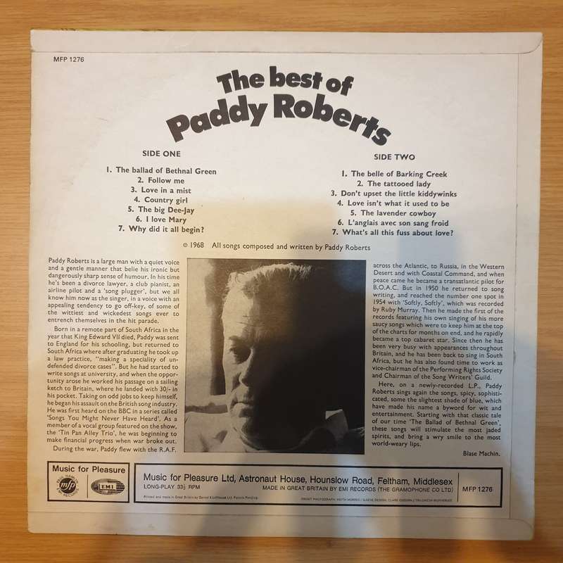 Paddy Roberts   The Best Of Paddy Roberts (For Adults Only) - Vinyl LP Record - Very-Good+ ...