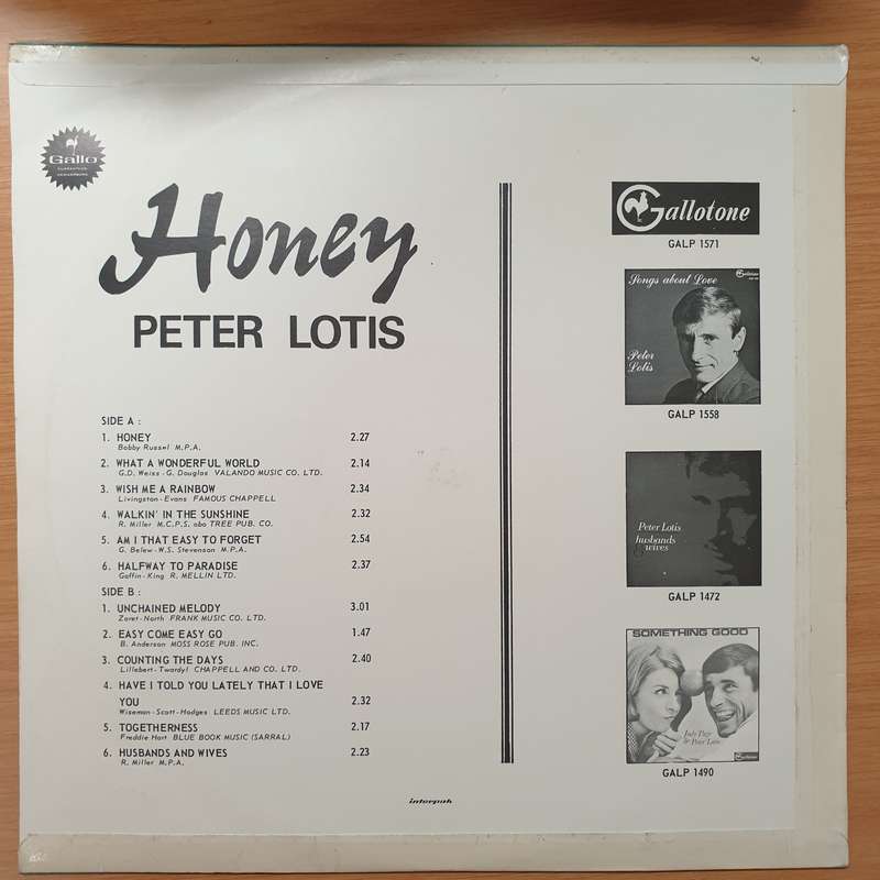 Peter Lotis  Honey  - Vinyl LP Record - Very-Good+ Quality (VG+)