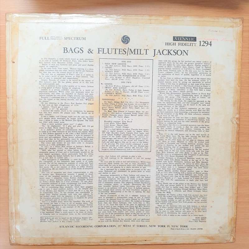Milt Jackson  Bags & Flutes - Vinyl LP Record - Very-Good+ Quality (VG+)