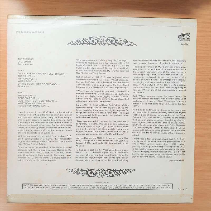 O. C. Smith  The Dynamic O. C. Smith - Recorded Live (DAS) - Vinyl LP Record - Very-Good+ Q...