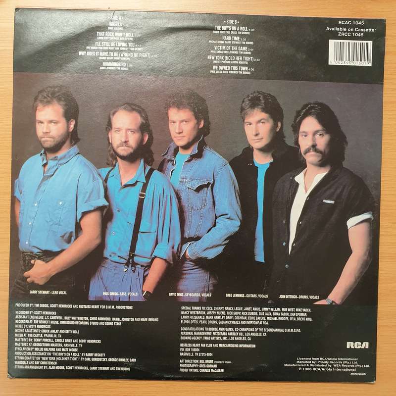 Restless Heart  Wheels - Vinyl LP Record - Very-Good+ Quality (VG+)