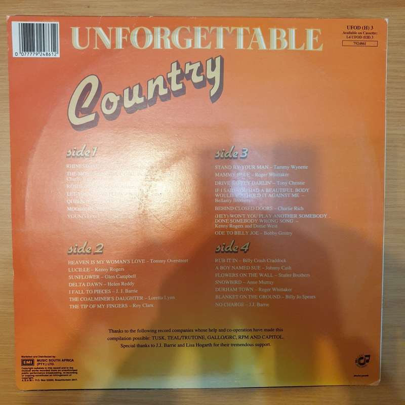 Unforgettable Country - Vinyl LP Record - Very-Good+ Quality (VG+)