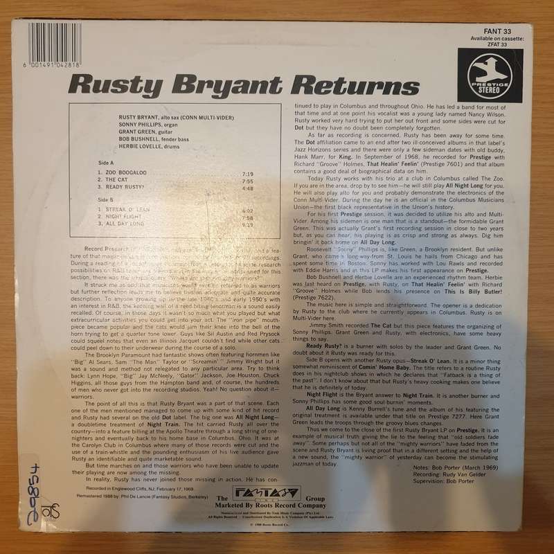 Rusty Bryant  Rusty Bryant Returns - Vinyl LP Record - Very-Good+ Quality (VG+)