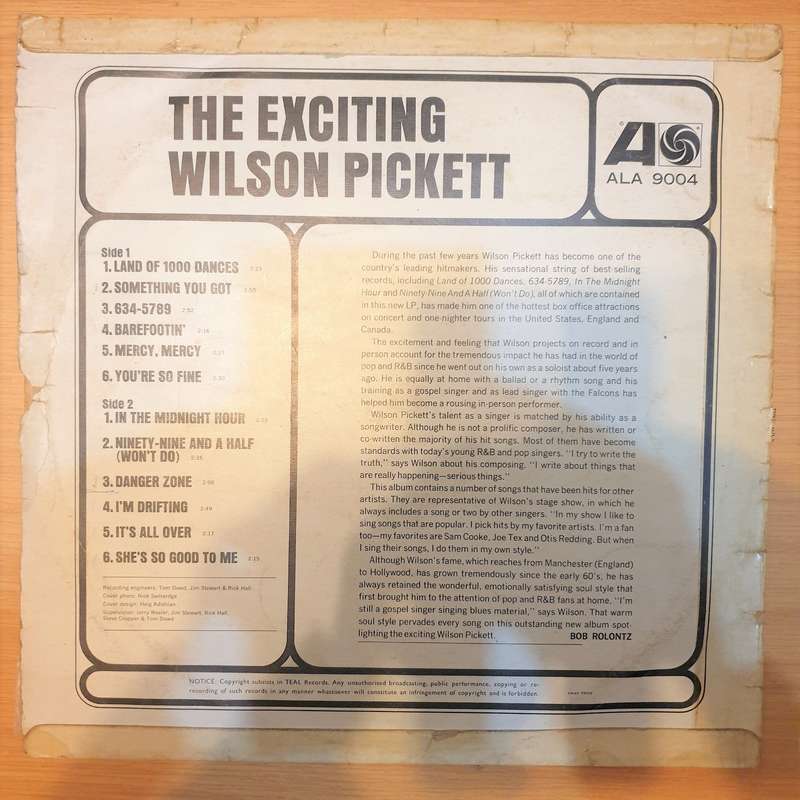 Wilson Pickett  The Exciting Wilson Pickett - Vinyl LP Record - Good+ Quality (G+)