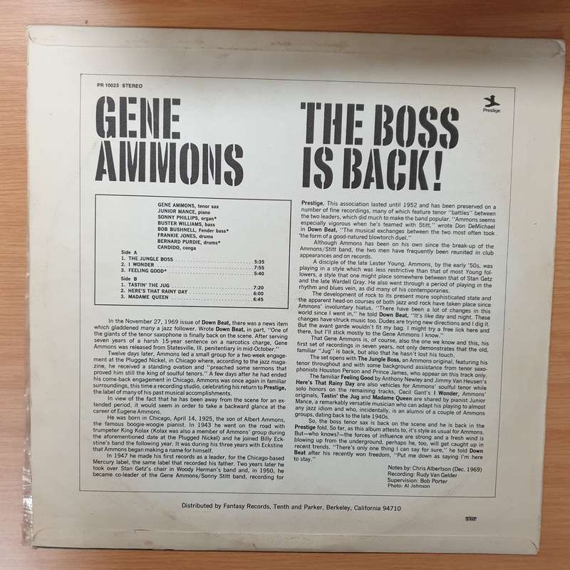 Gene Ammons  The Boss Is Back! - Vinyl LP Record - Very-Good+ Quality (VG+)