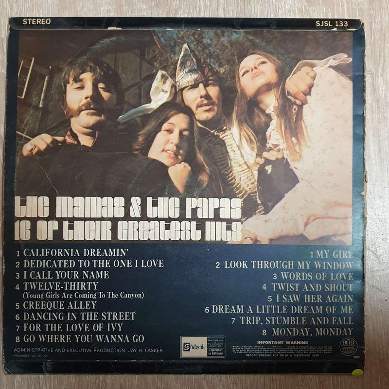 The Mamas & The Papas  16 Of Their Greatest Hits - Vinyl LP Record - Very-Good- Quality (VG-)