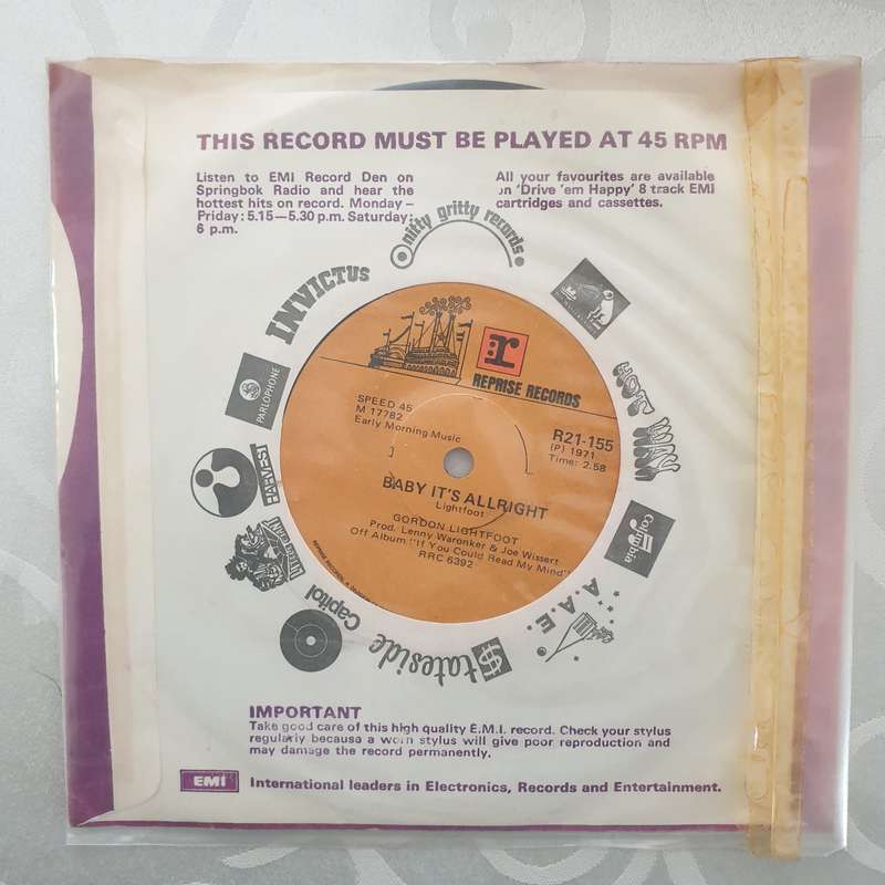 Gordon Lightfoot  Me & Bobby McGee / Baby It's Allright - Vinyl 7" Record - Very-Good+ Qual...