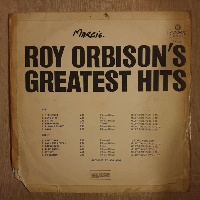 Roy Orbison's Greatest Hits - Vinyl LP Record - Good+ Quality (G+)