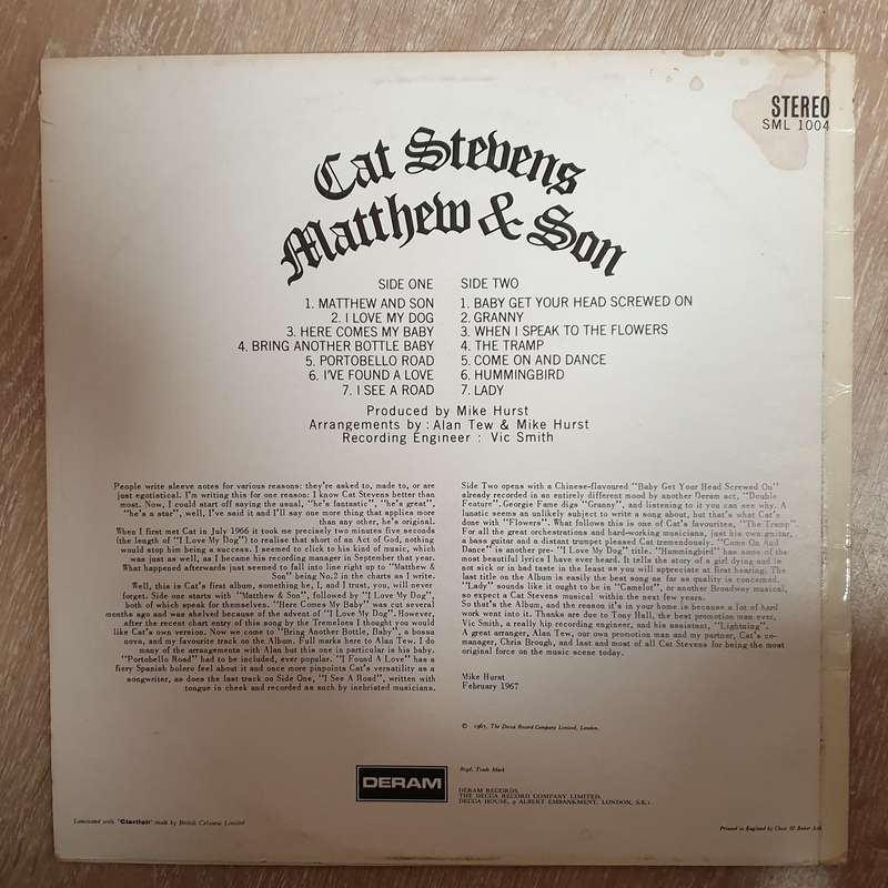 Cat Stevens  Matthew & Son - Vinyl LP Record - Very-Good+ Quality (VG+)