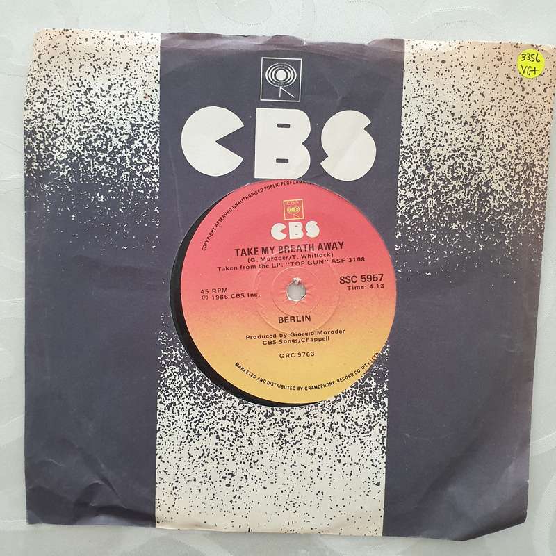 Berlin  Take My Breath Away - Vinyl 7" Record - Very-Good+ Quality (VG+)
