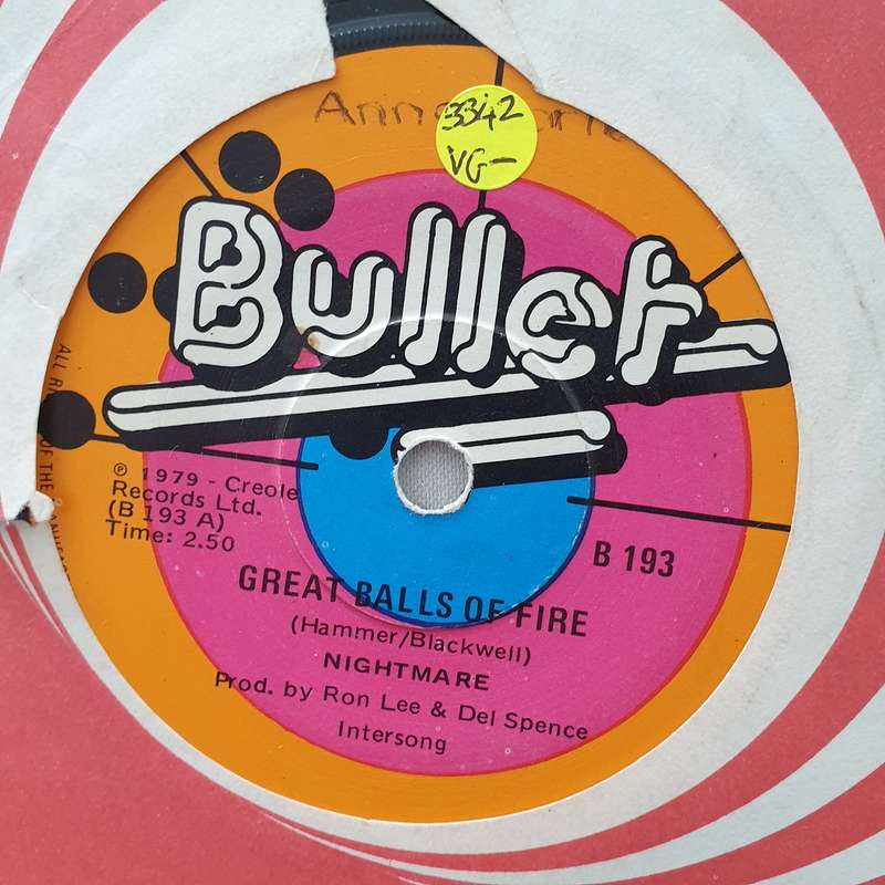 Nightmare  Great Balls Of Fire - Vinyl 7" Record - Very-Good- Quality (VG-)