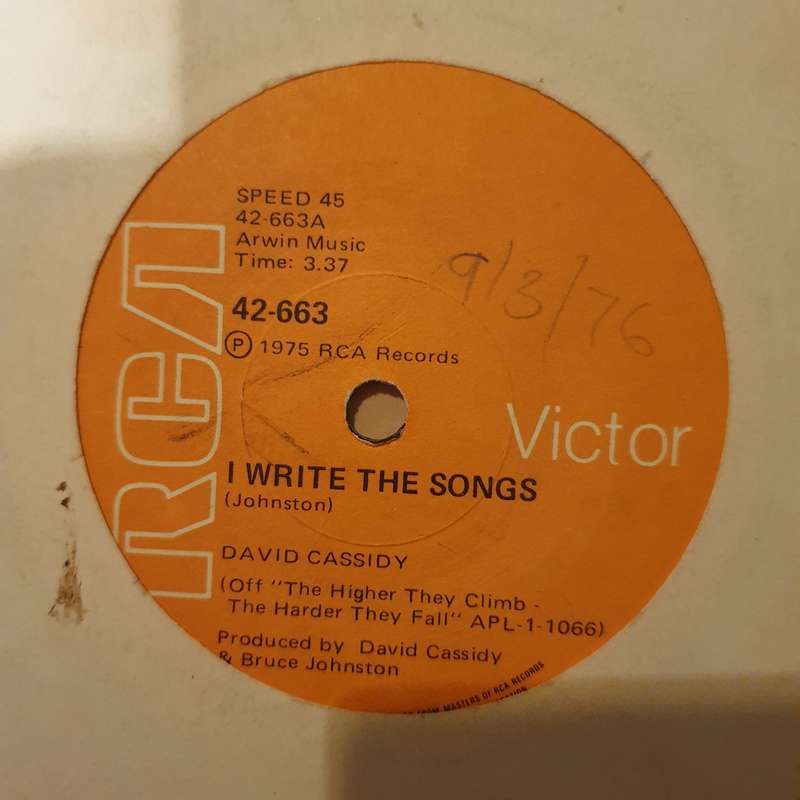 David Cassidy  I Write The Songs / Be Bop A Lula  - Vinyl 7" Record - Opened  - Very-Good Q...
