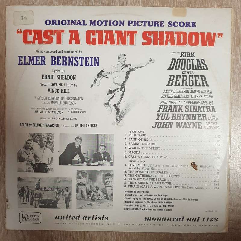 Cast A Giant Shadow  Original Motion Picture Score - Vinyl LP Record - Very-Good+ Quality (...