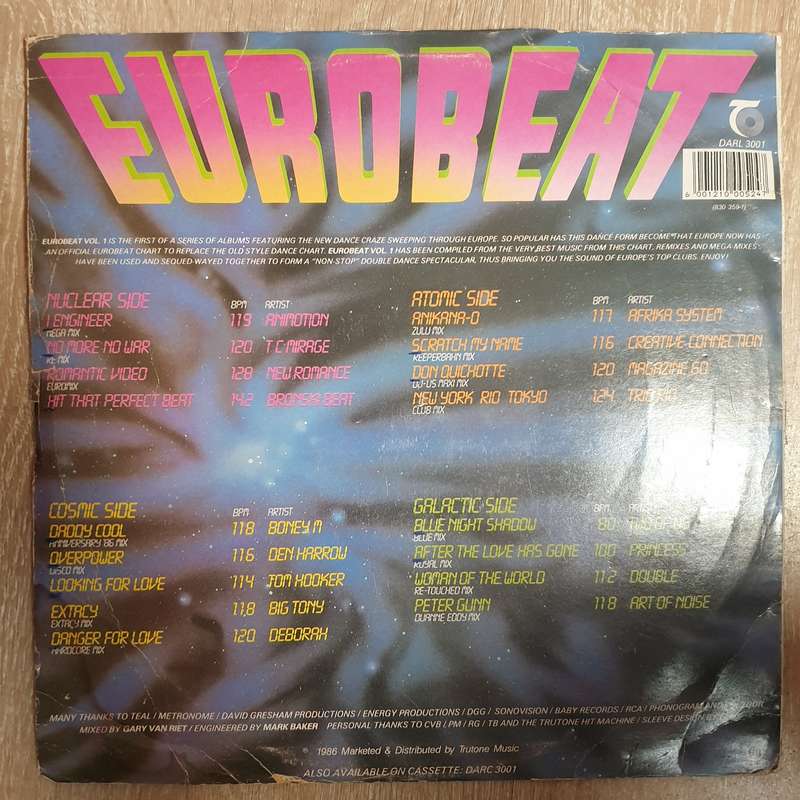 Eurobeat - Vol 1  - Original Artists - Double Vinyl LP Record - Very-Good- Quality (VG-)