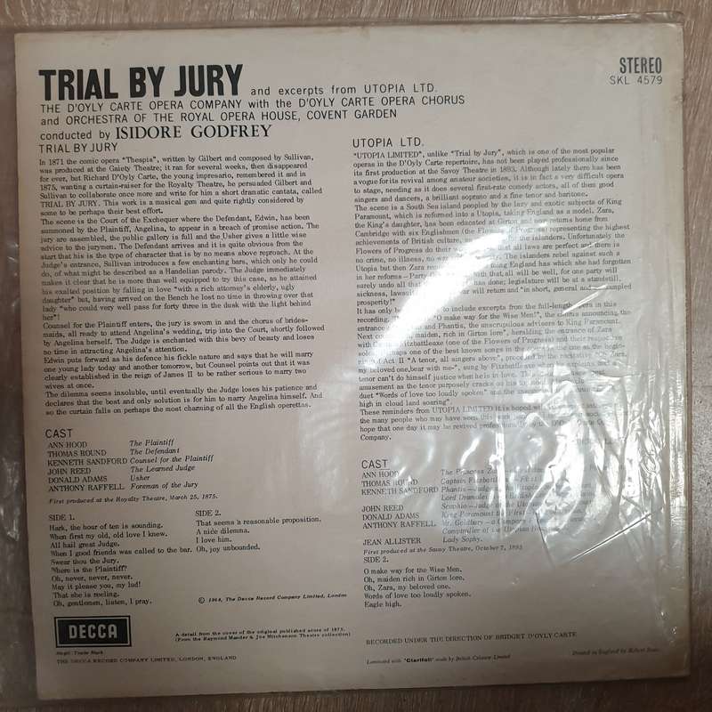 Trial By Jury  - The D'Oyly Carte Opera Company - Vinyl LP Record - Very-Good+ Quality (VG+)