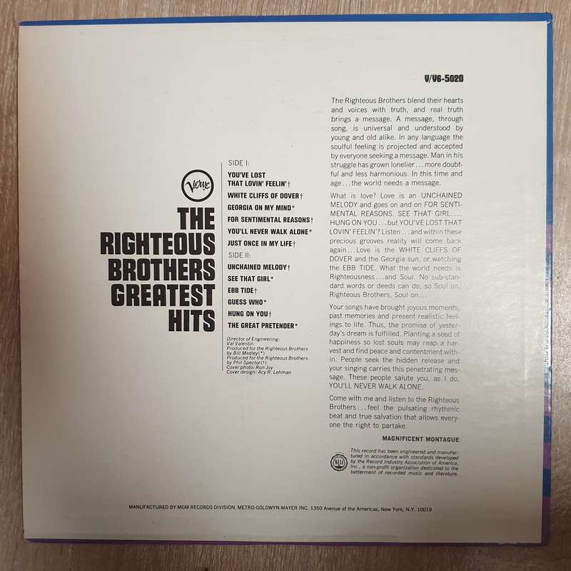 The Righteous Brothers Greatest Hits - Vinyl LP Record - Very-Good+ Quality (VG+)