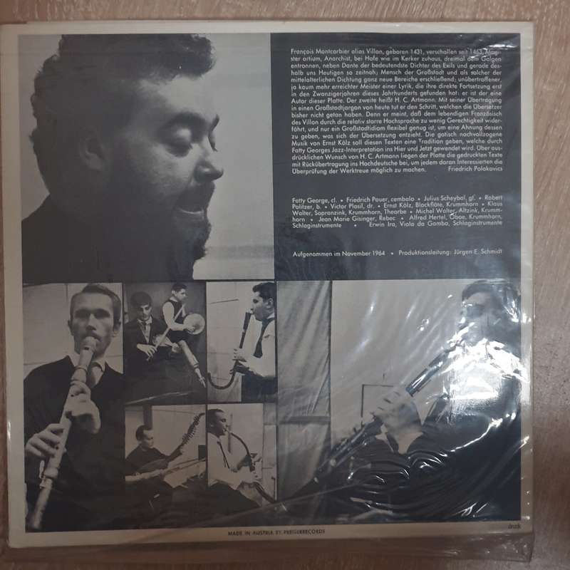 Villon Ubersetzt Von Artmann Gesprochen Von Qualtinger Mit Jazz Von Fatty George  Vinyl LP ...