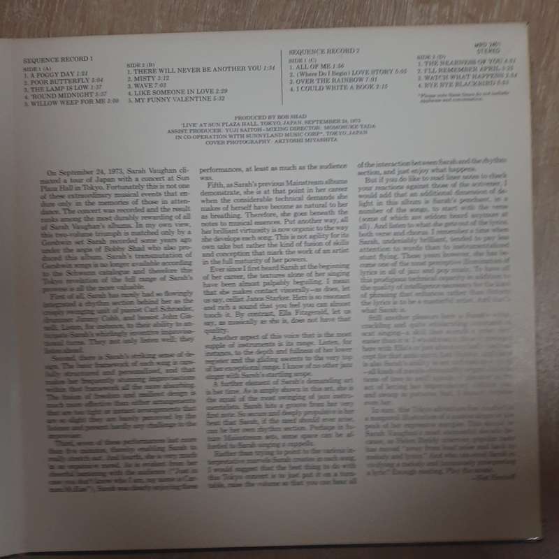 Sarah Vaughan  "Live" In Japan  Double Vinyl LP Record - Very-Good+ Quality (VG+)