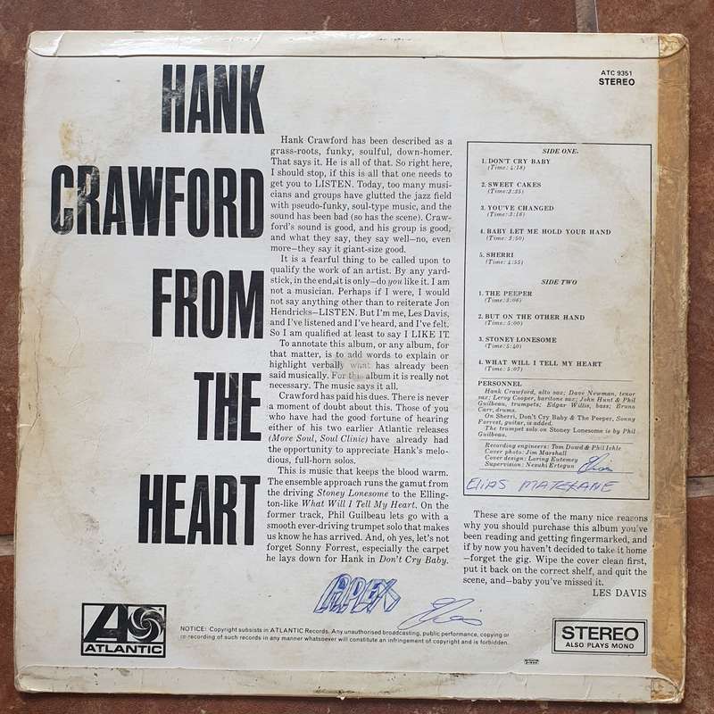 Hank Crawford  From The Heart - Vinyl LP Record - Very-Good- Quality (VG-)
