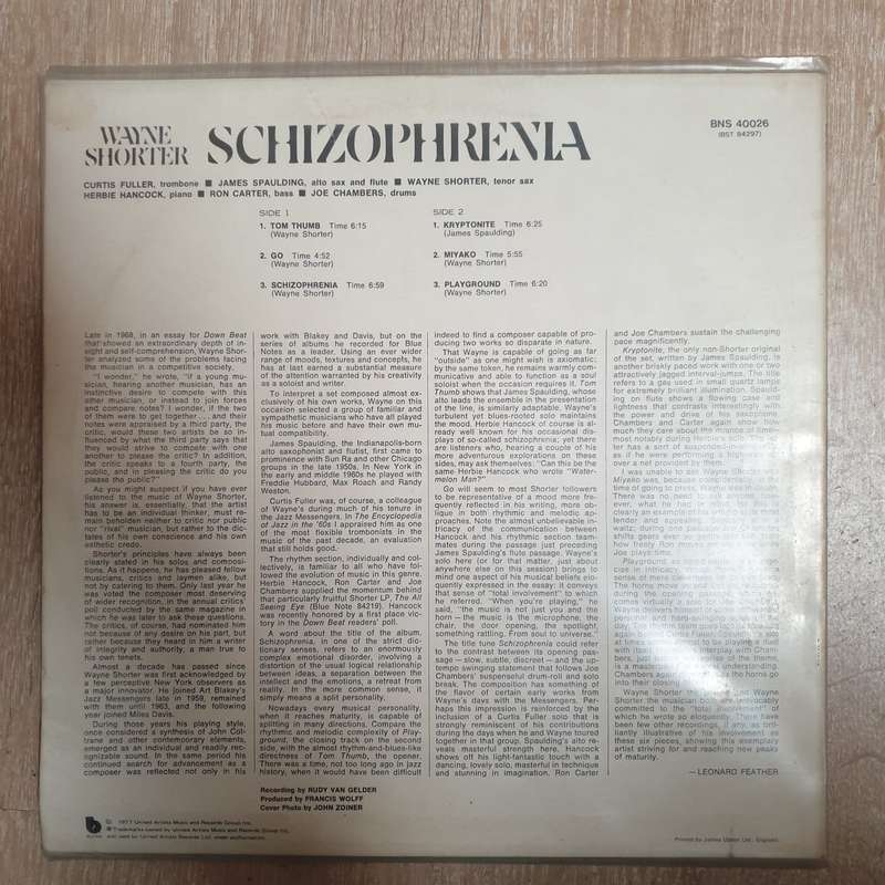 Wayne Shorter  Schizophrenia - Vinyl LP Record - Very-Good+ Quality (VG+)