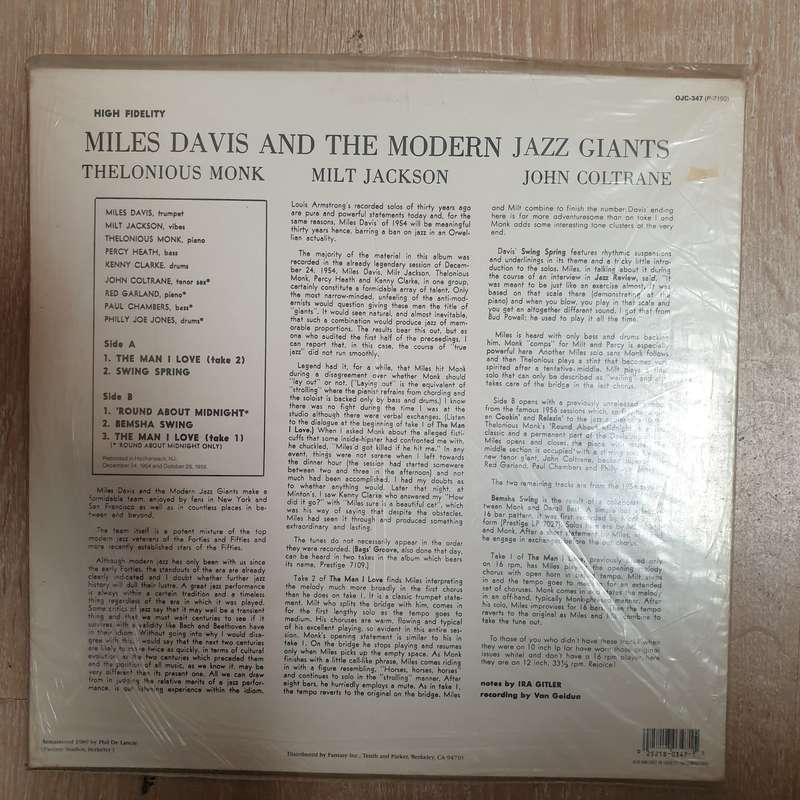 Miles Davis  Miles Davis And The Modern Jazz Giants - Vinyl LP Record - Very-Good+ Quality ...