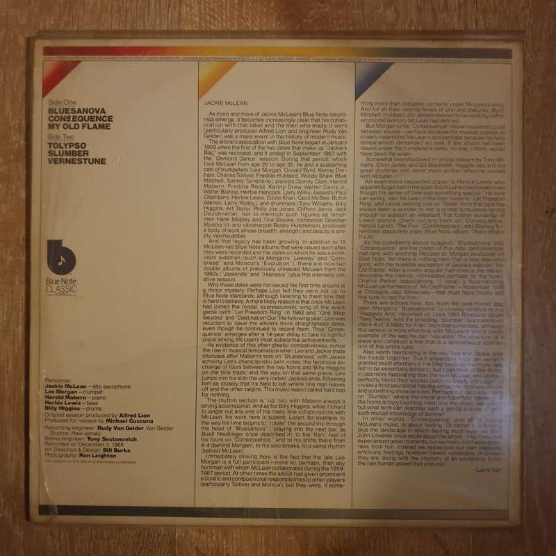 Jackie McLean  Consequence  Blue Note Classic - Vinyl LP Record - Very-Good+ Quality (VG+)
