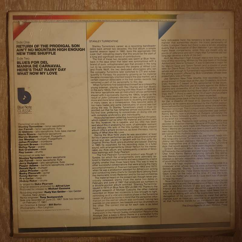 Stanley Turrentine  New Time Shuffle  Blue Note Classic - Vinyl LP Record - Very-Good+ Q...