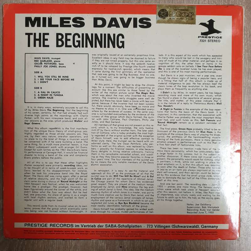 Miles Davis  The Beginning (German Pressing) - Vinyl LP Record - Very-Good+ Quality (VG+)