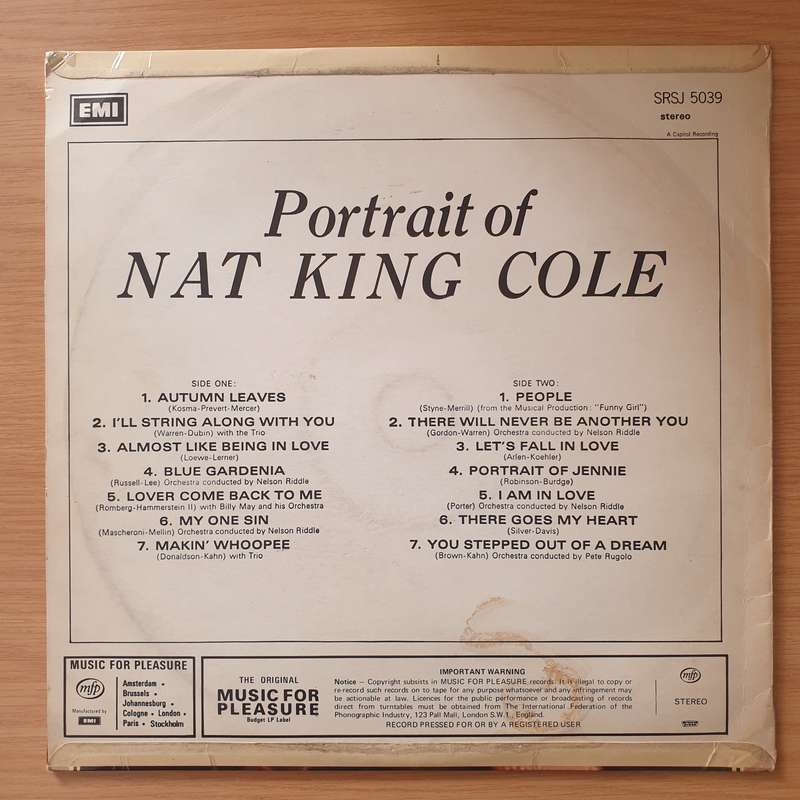 Nat King Cole  Portrait Of Nat King Cole - Vinyl LP Record - Very-Good+ Quality (VG+) (verygoo...