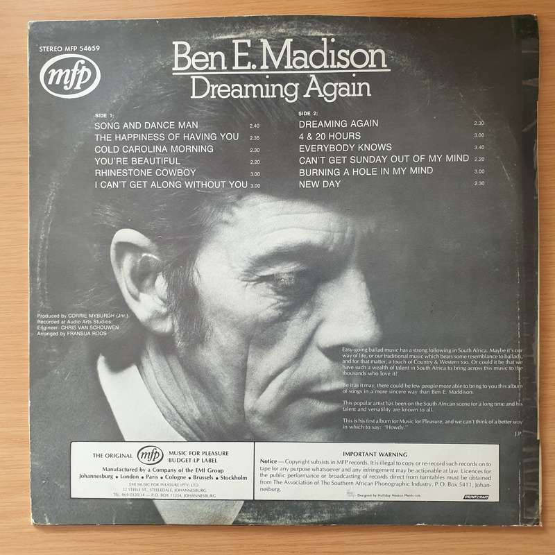 Ben E. Madison - Dreaming Again - Vinyl LP Record - Very-Good+ Quality (VG+) (verygoodplus)