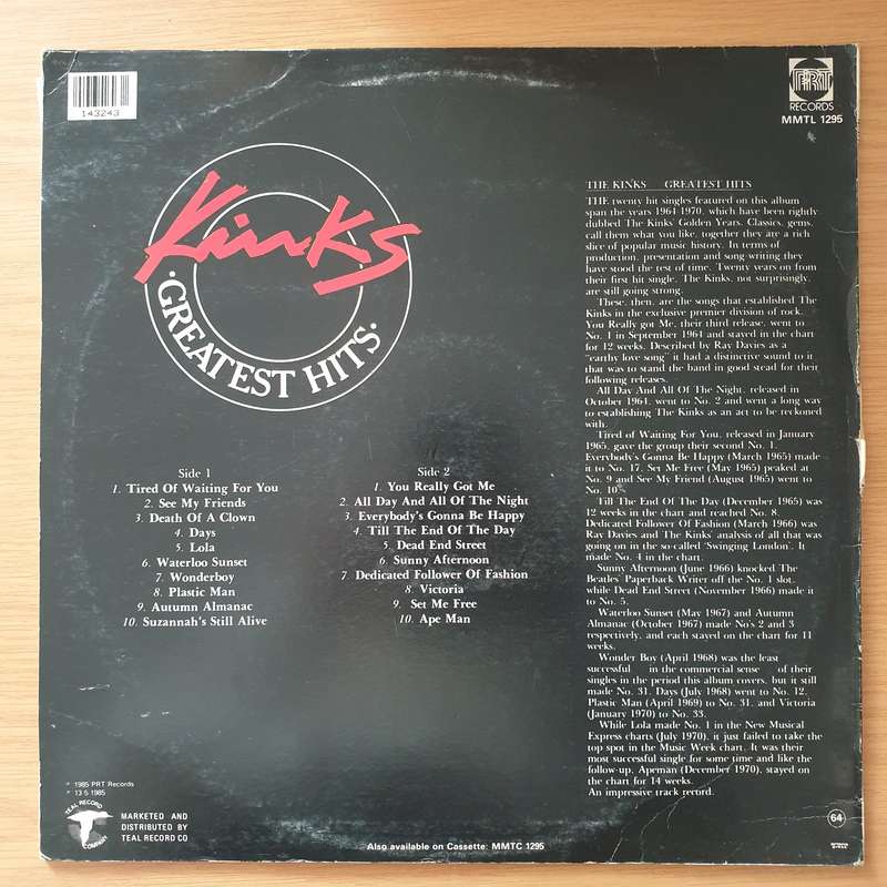 The Kinks  Greatest Hits - Vinyl LP Record - Very-Good+ Quality (VG+) (verygoodplus)