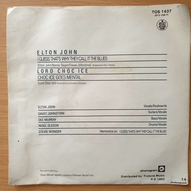 Elton John  I Guess That's Why They Call It The Blues - Vinyl 7" Record - Very-Good+ Quality (...