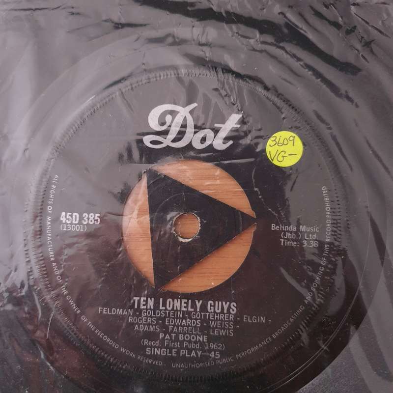 Pat Boone  Lover's Lane / Ten Lonely Guys - Vinyl 7" Record - Opened  - Very-Good- Quality (VG...